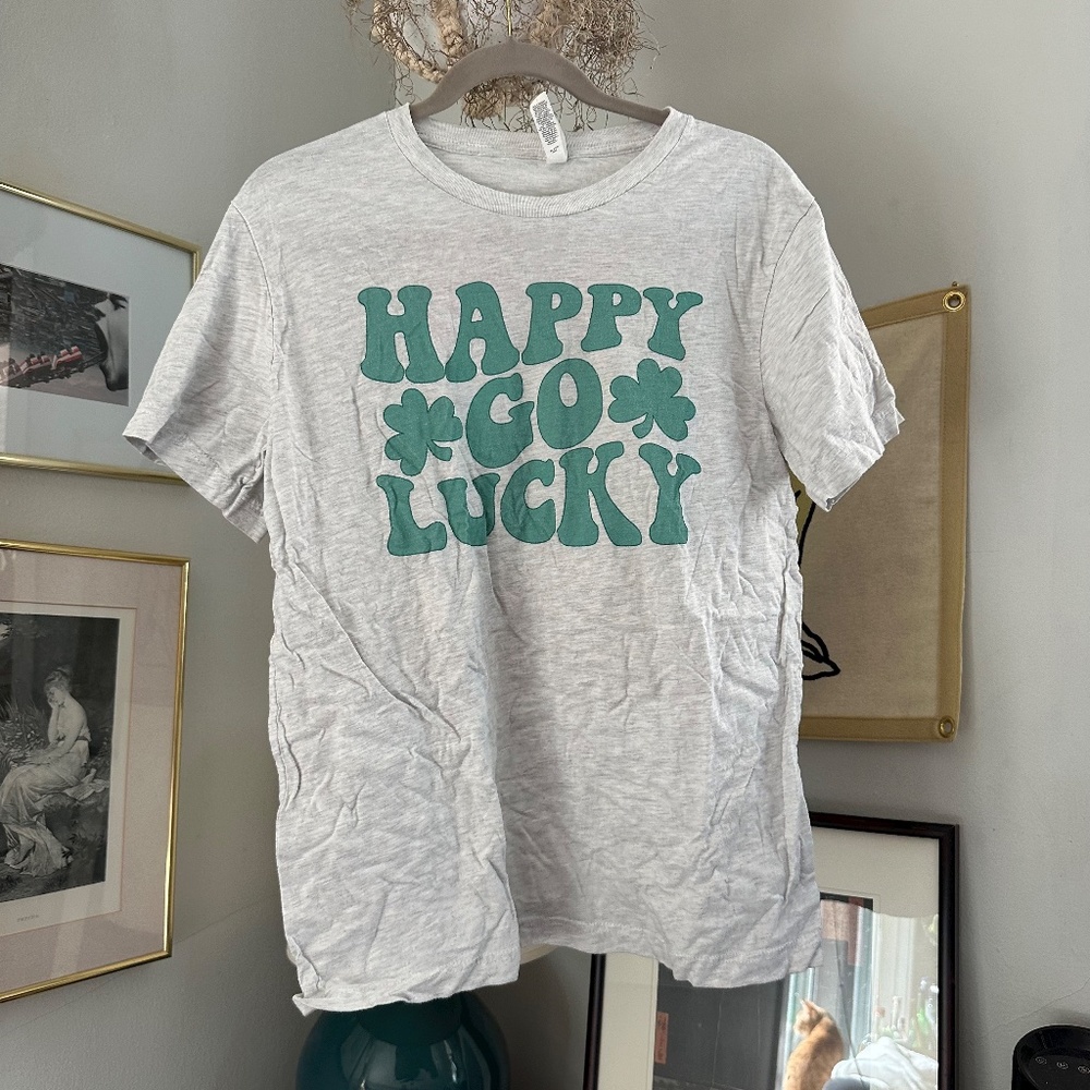 Bella Canvas Happy Go Lucky St. Patrick's Day Shamrock Shirt - Grey - Size L - Picture 3 of 11